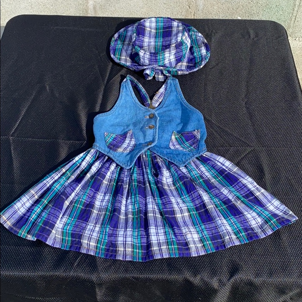 Vintage 90s Rachel Kids 2 Piece Denim Plaid Skirt